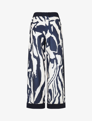 Pantalon droit taille haute imprimé graphique - Marine
