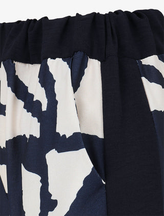 Pantalon droit taille haute imprimé graphique - Marine