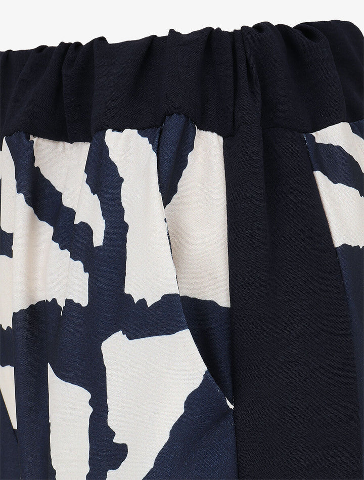 Pantalon droit taille haute imprimé graphique - Marine