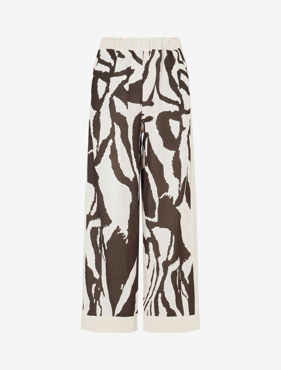 Pantalon droit taille haute imprimé graphique - Marron