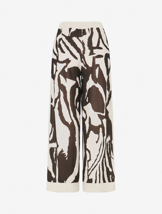 Pantalon droit taille haute imprimé graphique - Marron