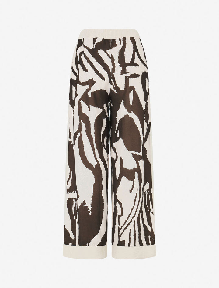 Pantalon droit taille haute imprimé graphique - Marron