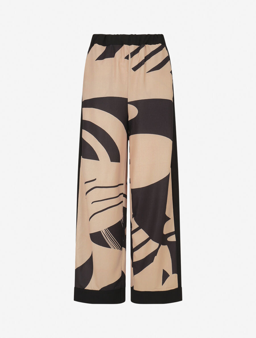 Pantalon droit taille haute imprimé fantaisie - Camel