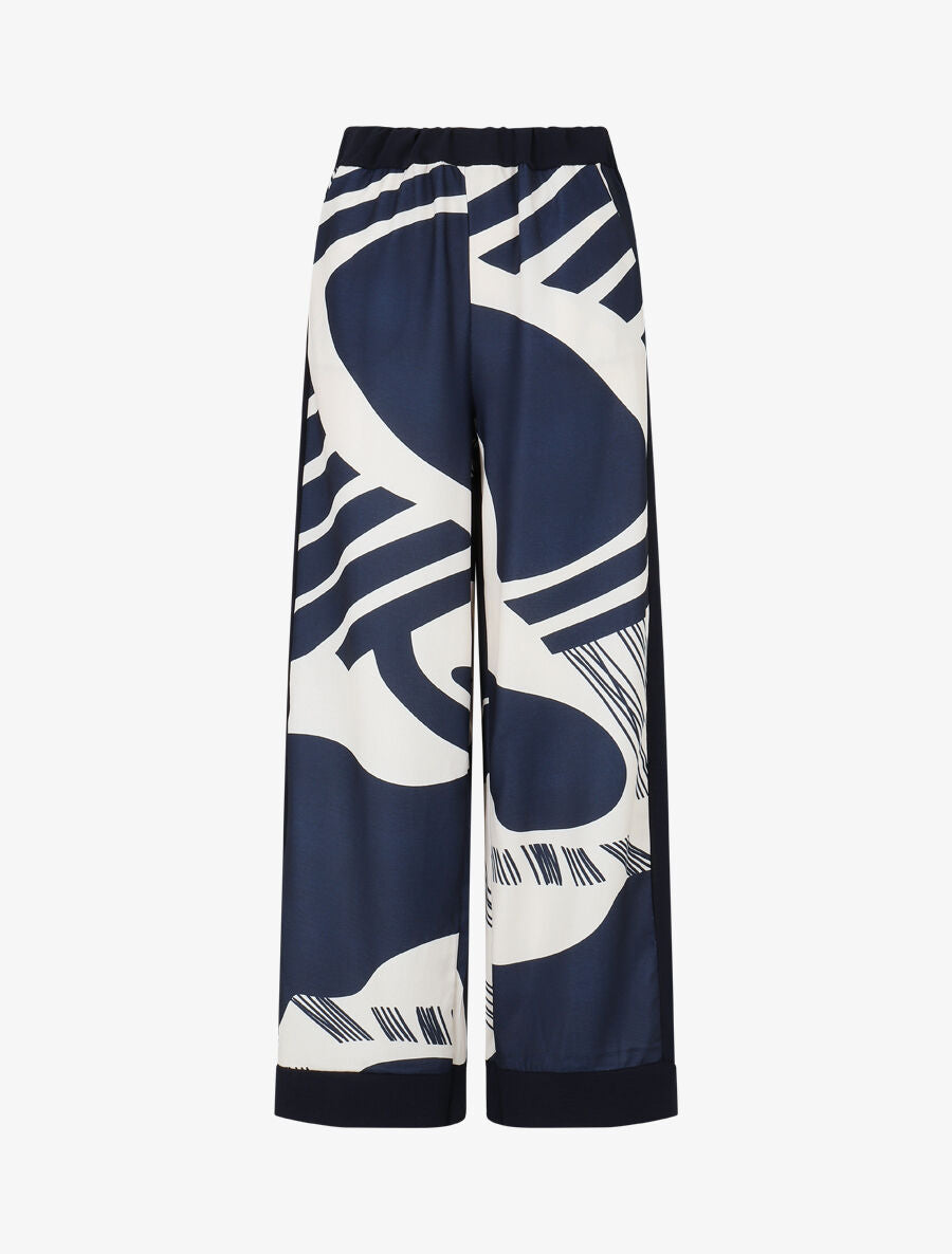 Pantalon droit taille haute imprimé fantaisie - Marine