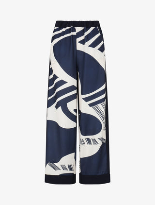 Pantalon droit taille haute imprimé fantaisie - Marine
