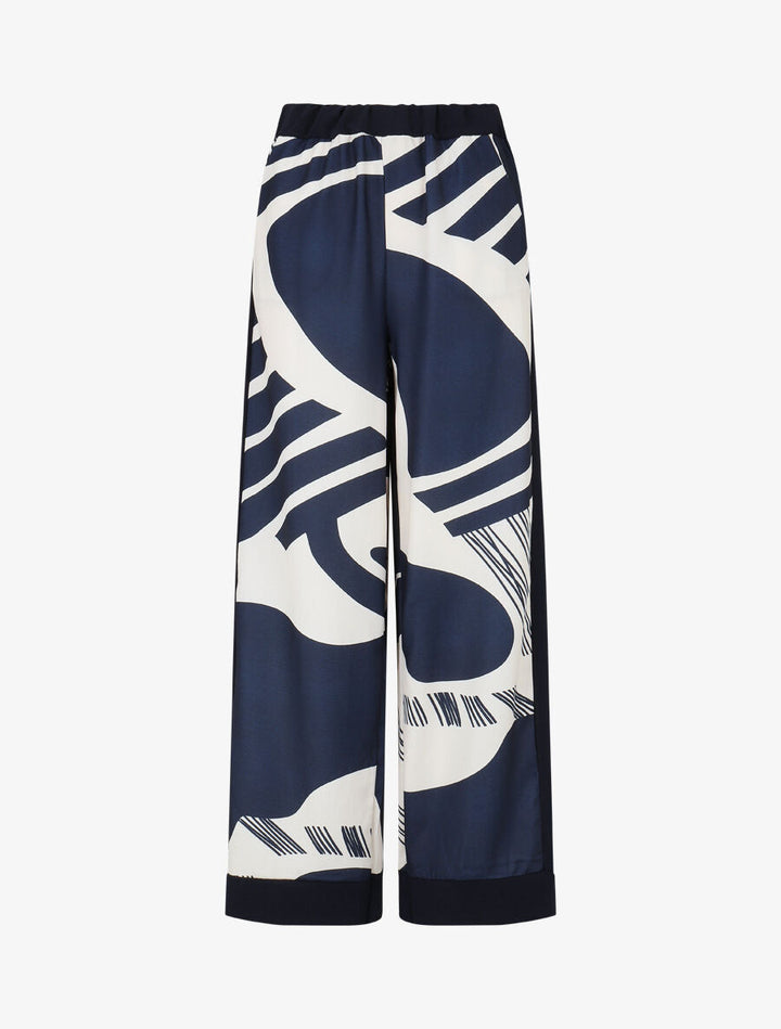 Pantalon droit taille haute imprimé fantaisie - Marine