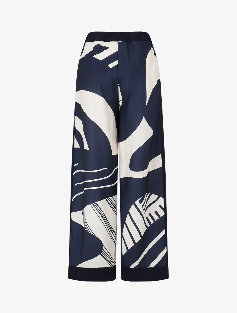 Pantalon droit taille haute imprimé fantaisie - Marine