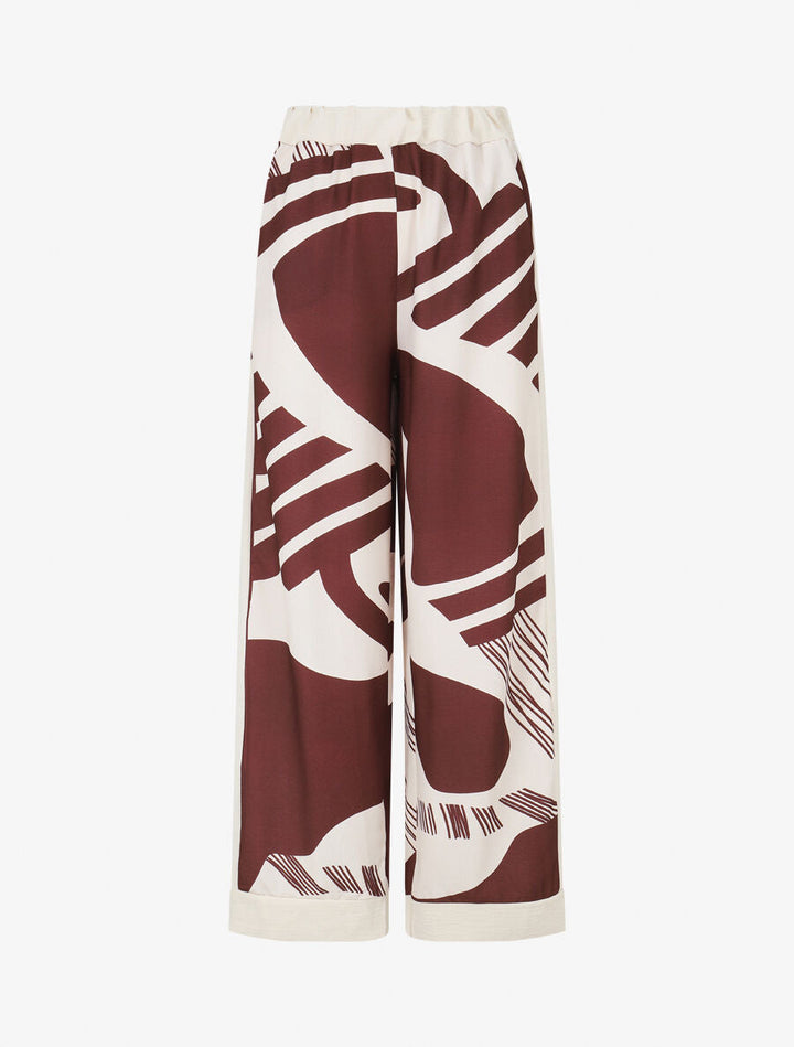 Pantalon droit taille haute imprimé fantaisie - Bordeaux