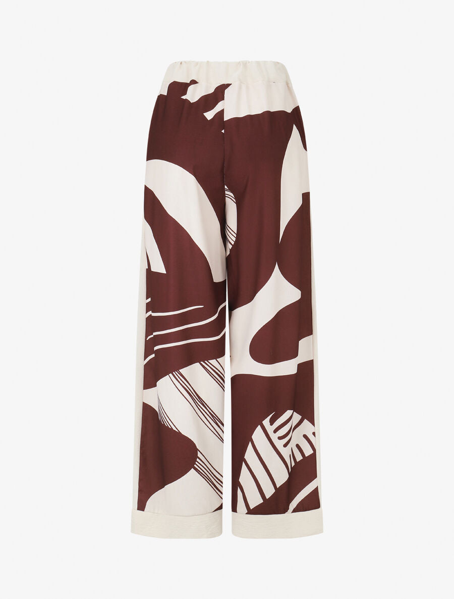 Pantalon droit taille haute imprimé fantaisie - Bordeaux