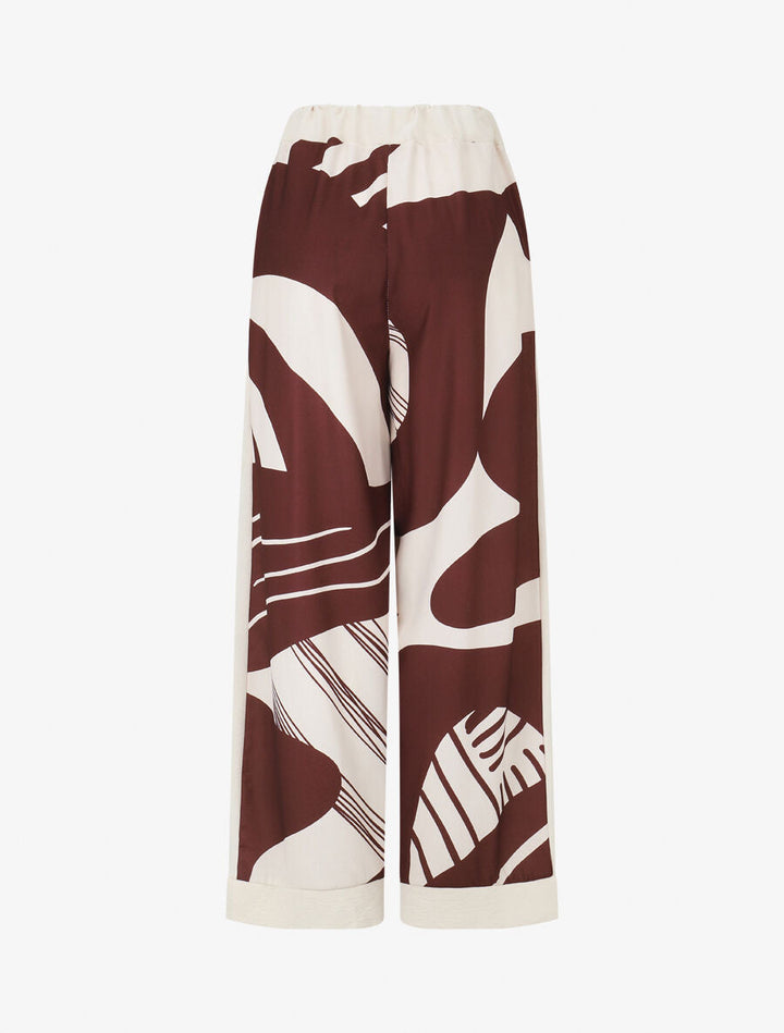 Pantalon droit taille haute imprimé fantaisie - Bordeaux
