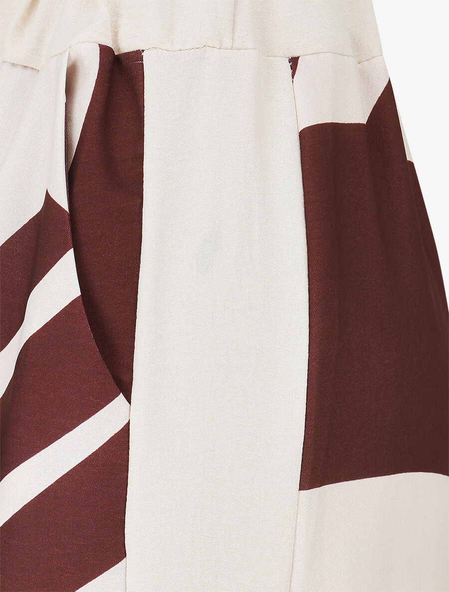 Pantalon droit taille haute imprimé fantaisie - Bordeaux
