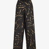 Pantalon satiné taille haute à motif doré - Noir