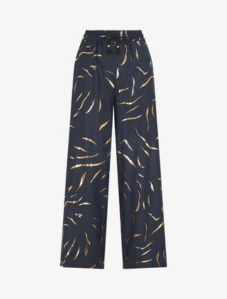 Pantalon satiné taille haute à motif doré - Marine