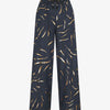 Pantalon satiné taille haute à motif doré - Marine