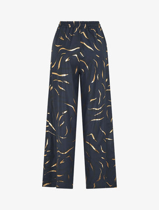 Pantalon satiné taille haute à motif doré - Marine