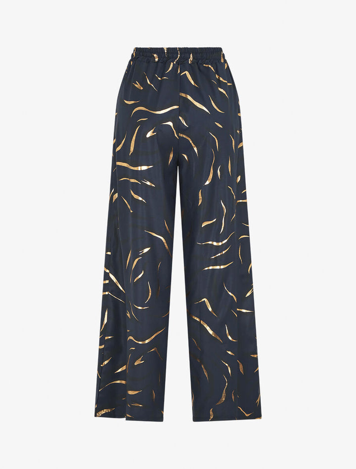 Pantalon satiné taille haute à motif doré - Marine