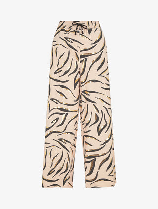 Pantalon satiné taille haute à motif doré - Beige