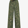 Pantalon satiné taille haute à motif doré - Kaki