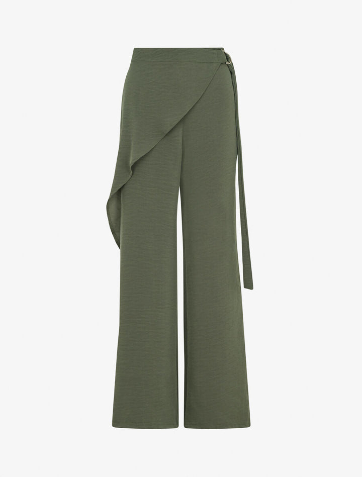 Pantalon fluide à pan drapé - Kaki