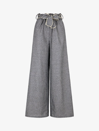 Pantalon ample à rayures et ceinture fantaisie - Gris
