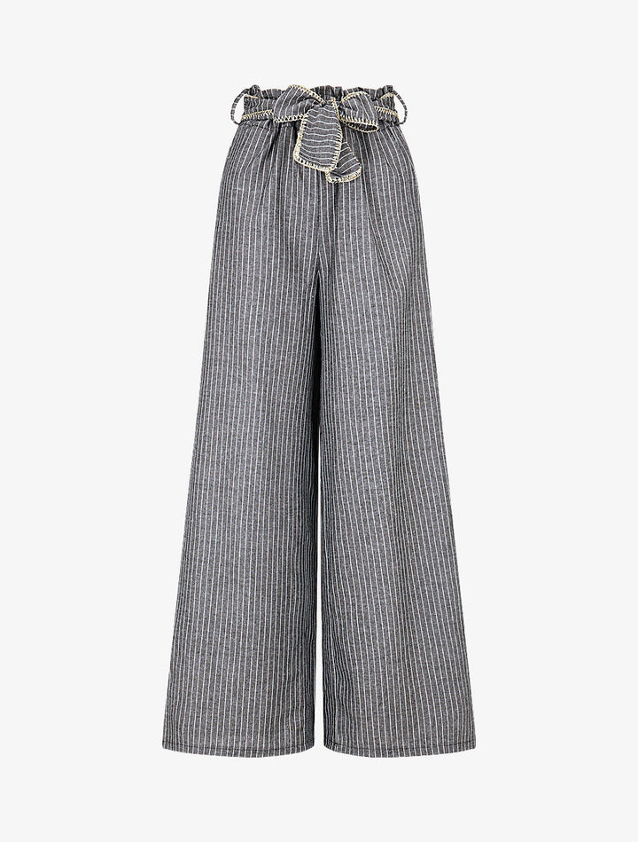 Pantalon ample à rayures et ceinture fantaisie - Gris