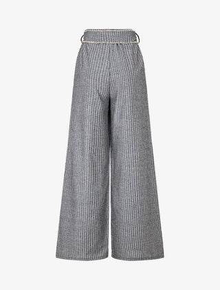 Pantalon ample à rayures et ceinture fantaisie - Gris