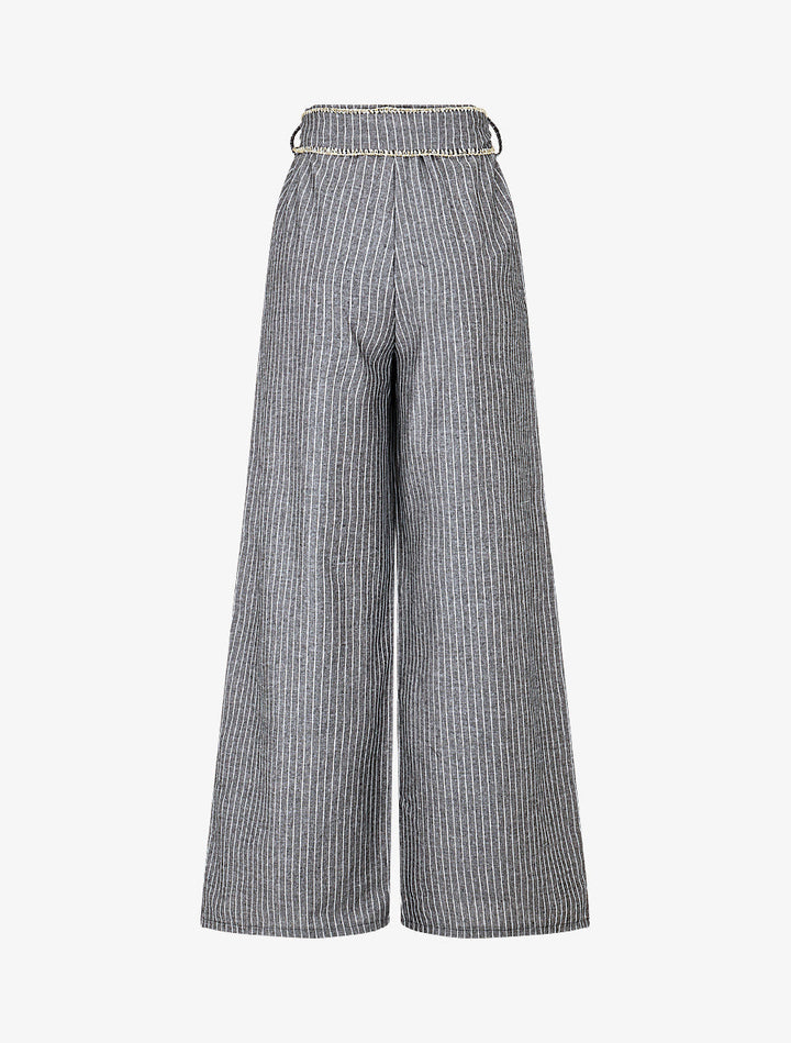Pantalon ample à rayures et ceinture fantaisie - Gris