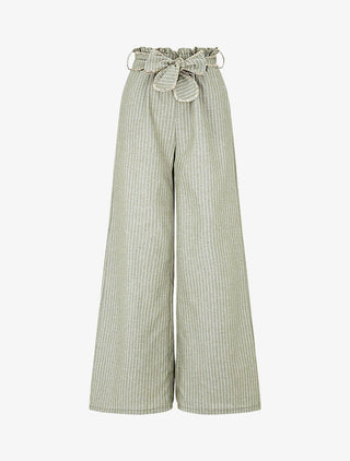 Pantalon ample à rayures et ceinture fantaisie - Kaki