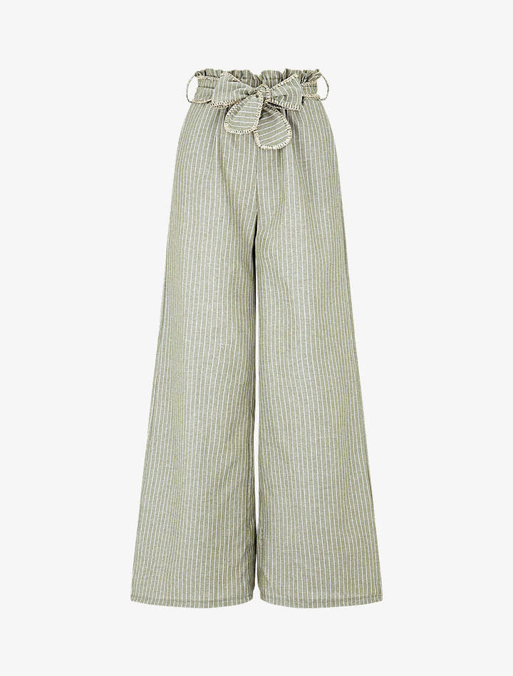 Pantalon ample à rayures et ceinture fantaisie - Kaki