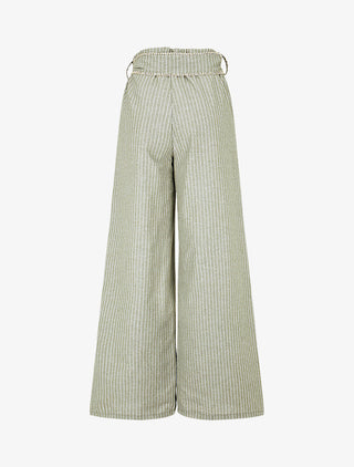 Pantalon ample à rayures et ceinture fantaisie - Kaki