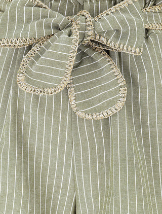 Pantalon ample à rayures et ceinture fantaisie - Kaki