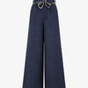 Pantalon ample taille haute à ceinture fantaisie - Marine