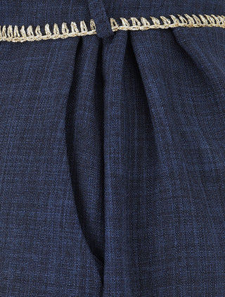 Pantalon ample taille haute à ceinture fantaisie - Marine