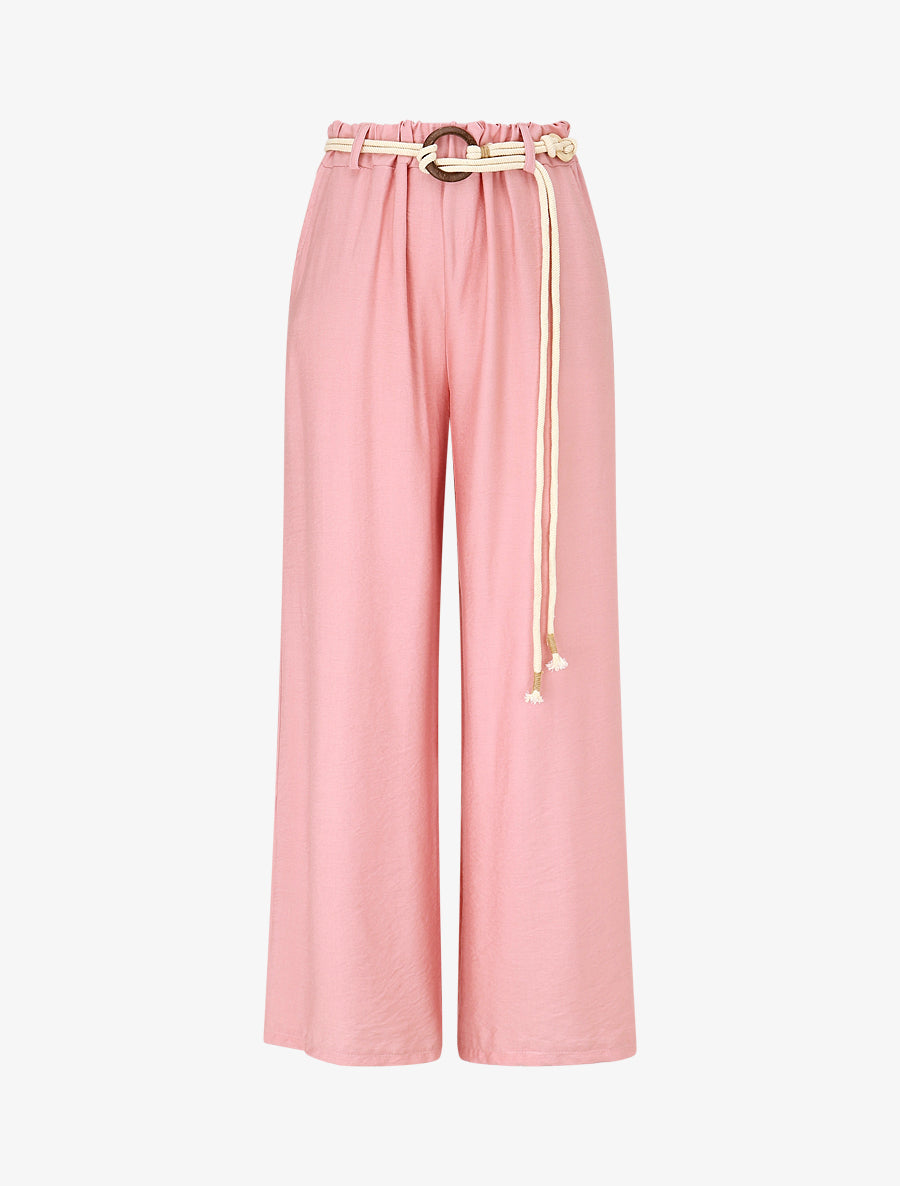 Pantalon uni à taille élastiquée - Rose