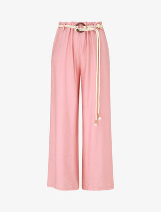 Pantalon uni à taille élastiquée - Rose