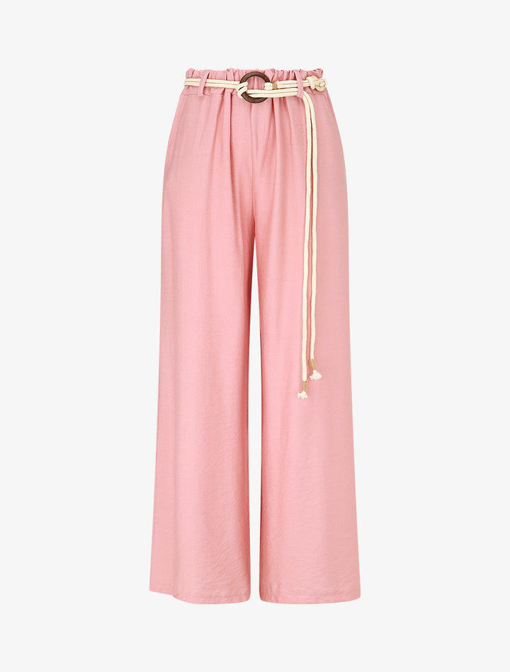Pantalon uni à taille élastiquée - Rose