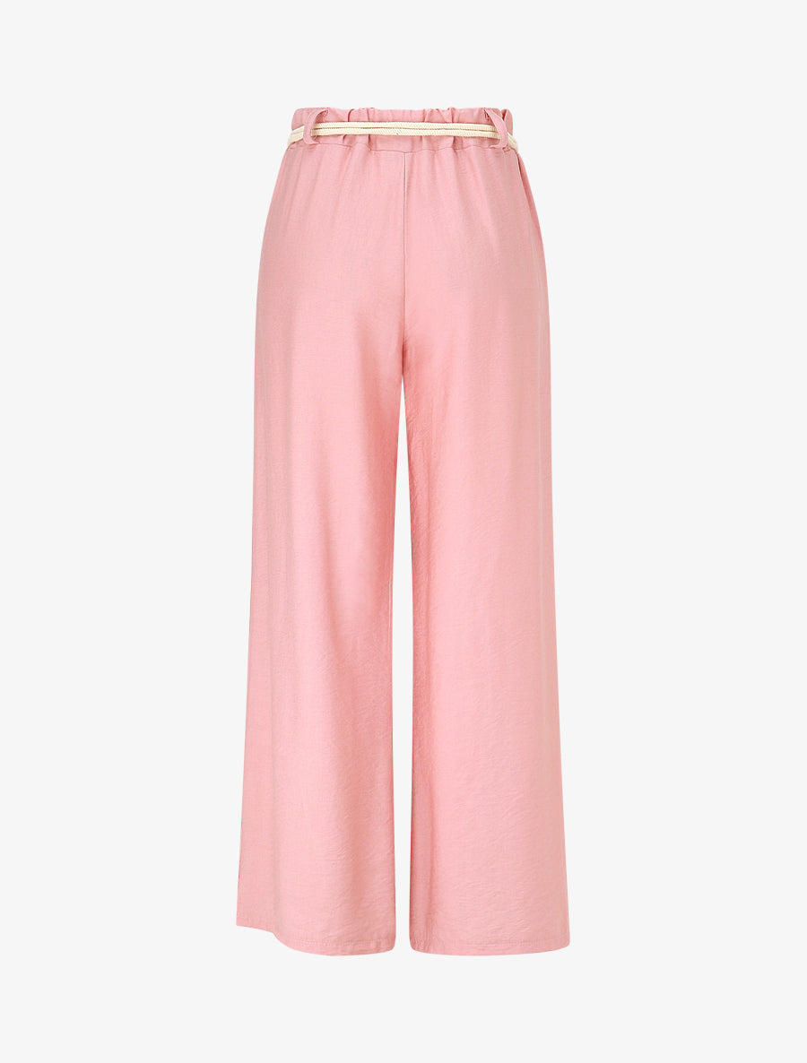 Pantalon uni à taille élastiquée - Rose