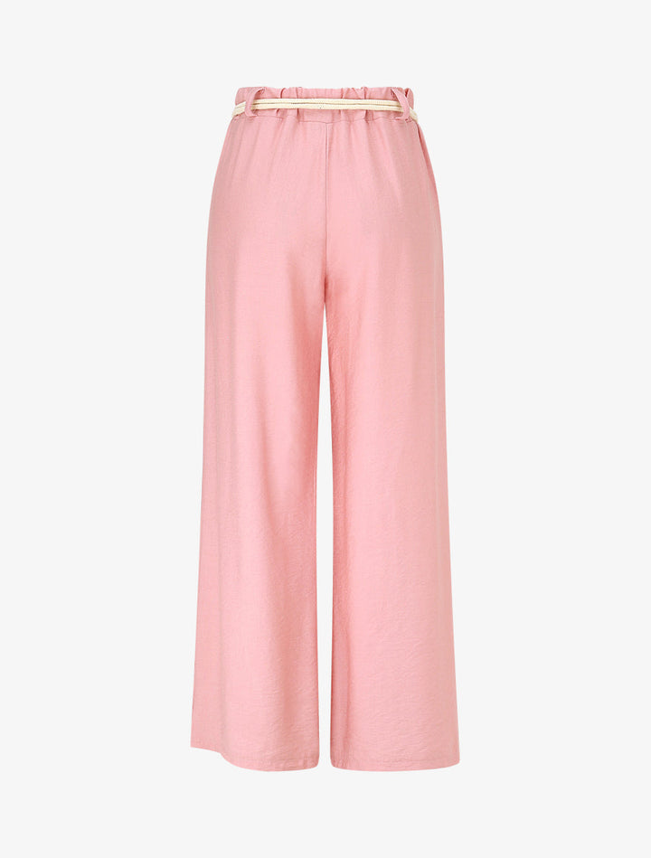 Pantalon uni à taille élastiquée - Rose