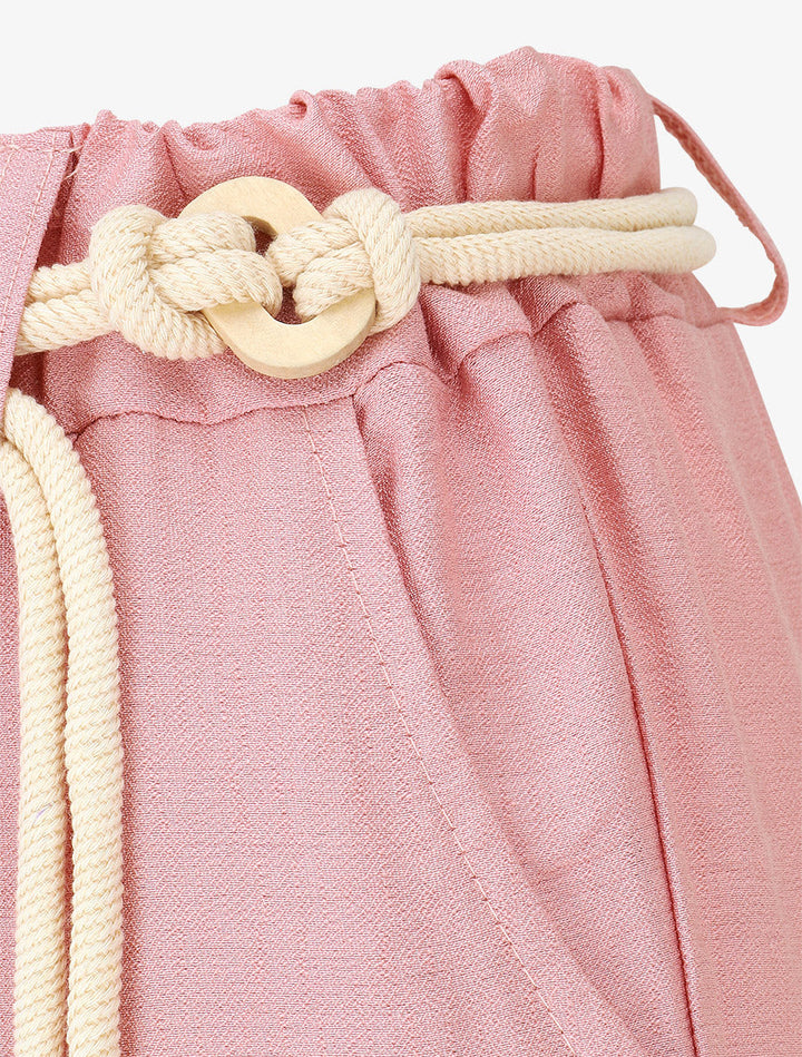 Pantalon uni à taille élastiquée - Rose