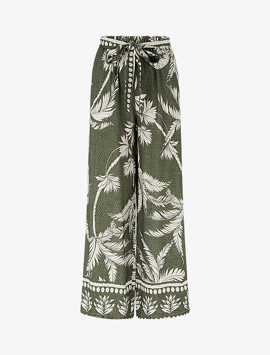 Pantalon élastiqué coupe droite imprimé tropical - Kaki