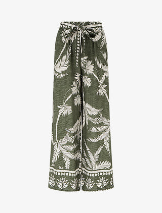 Pantalon élastiqué coupe droite imprimé tropical - Kaki