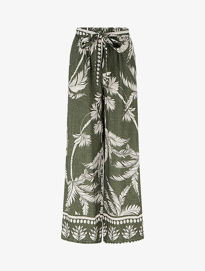 Pantalon élastiqué coupe droite imprimé tropical - Kaki