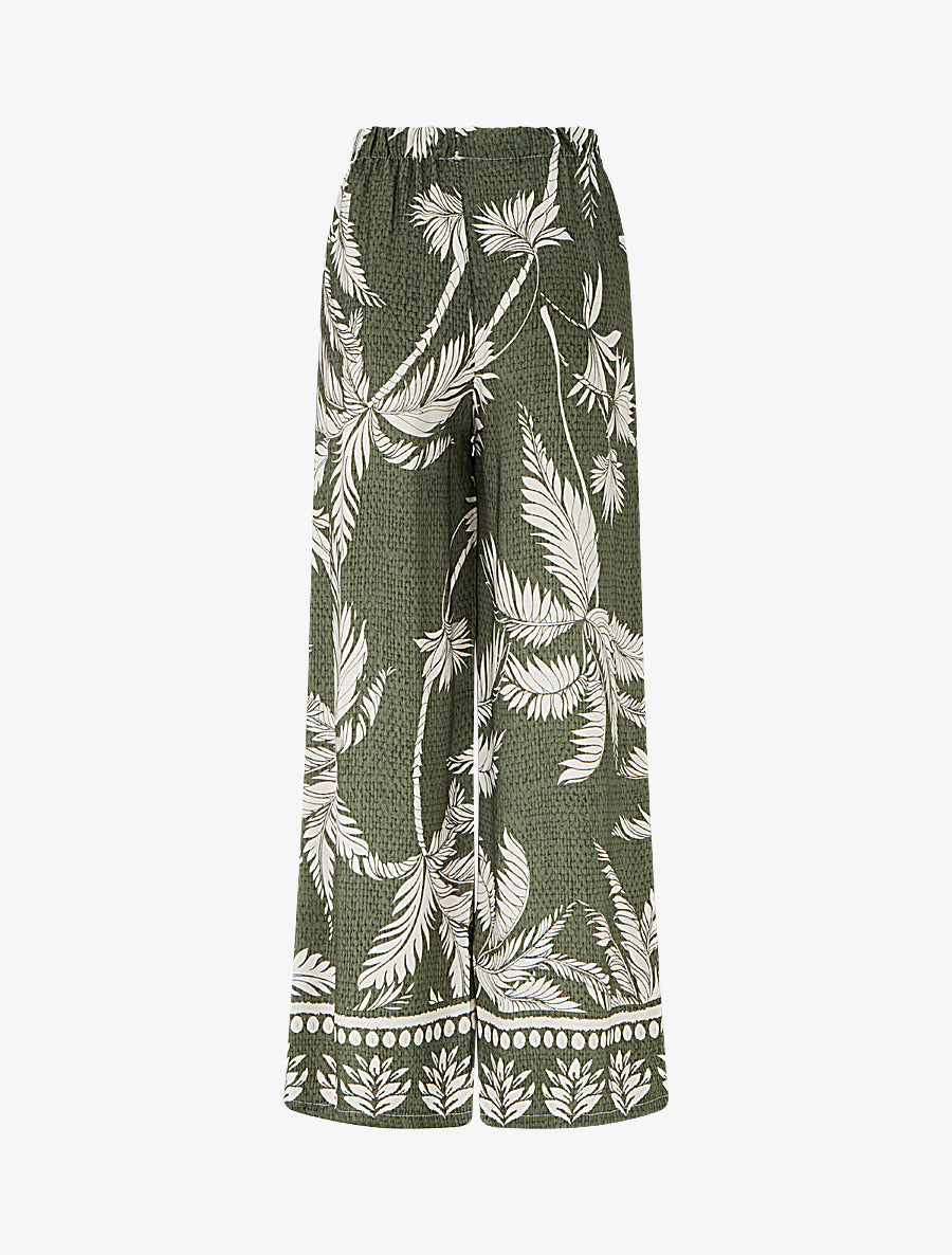 Pantalon élastiqué coupe droite imprimé tropical - Kaki