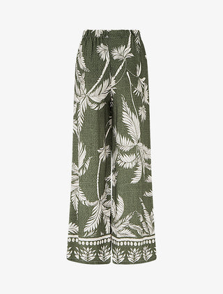 Pantalon élastiqué coupe droite imprimé tropical - Kaki