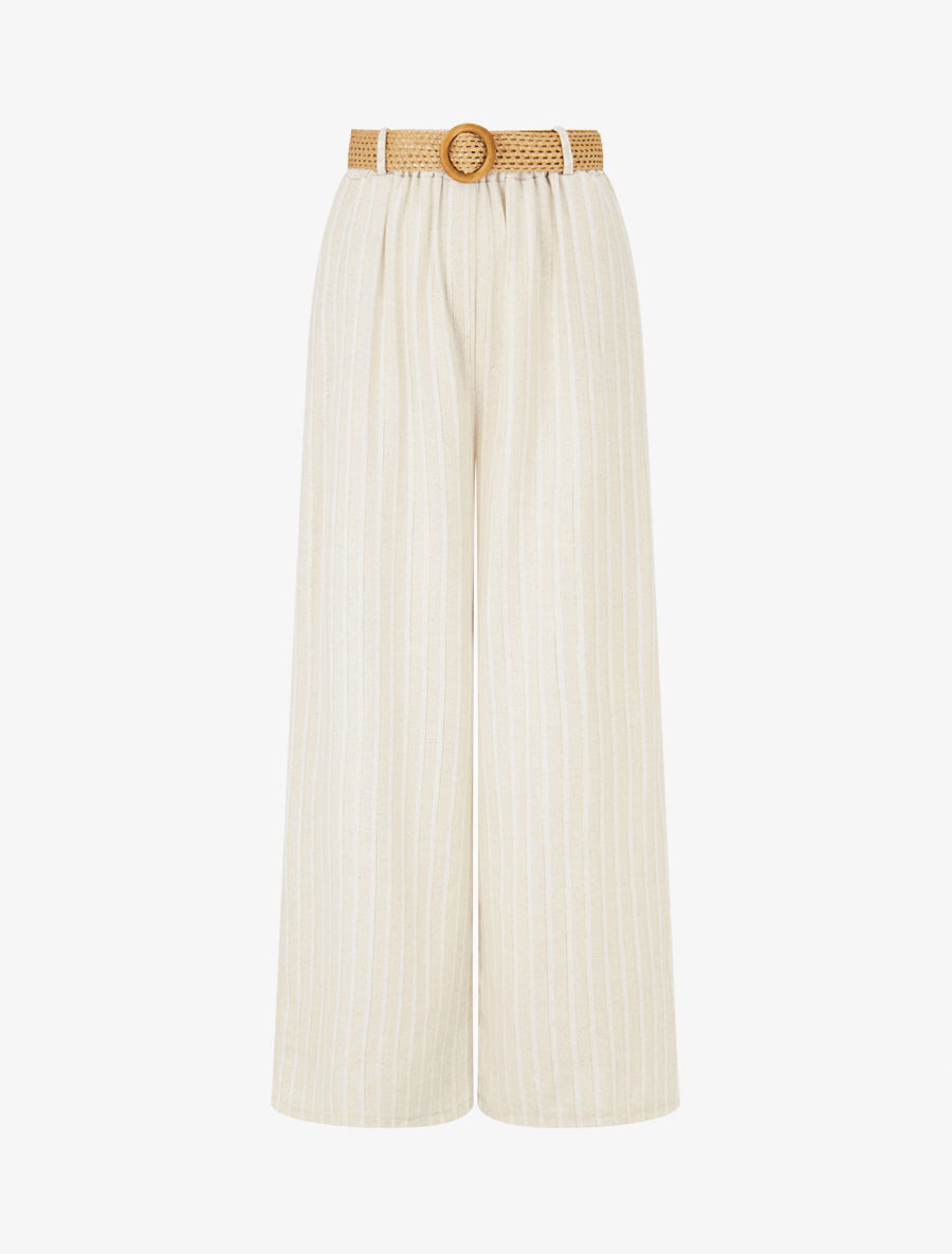 Pantalon élastiqué à rayures irisées - Beige/or