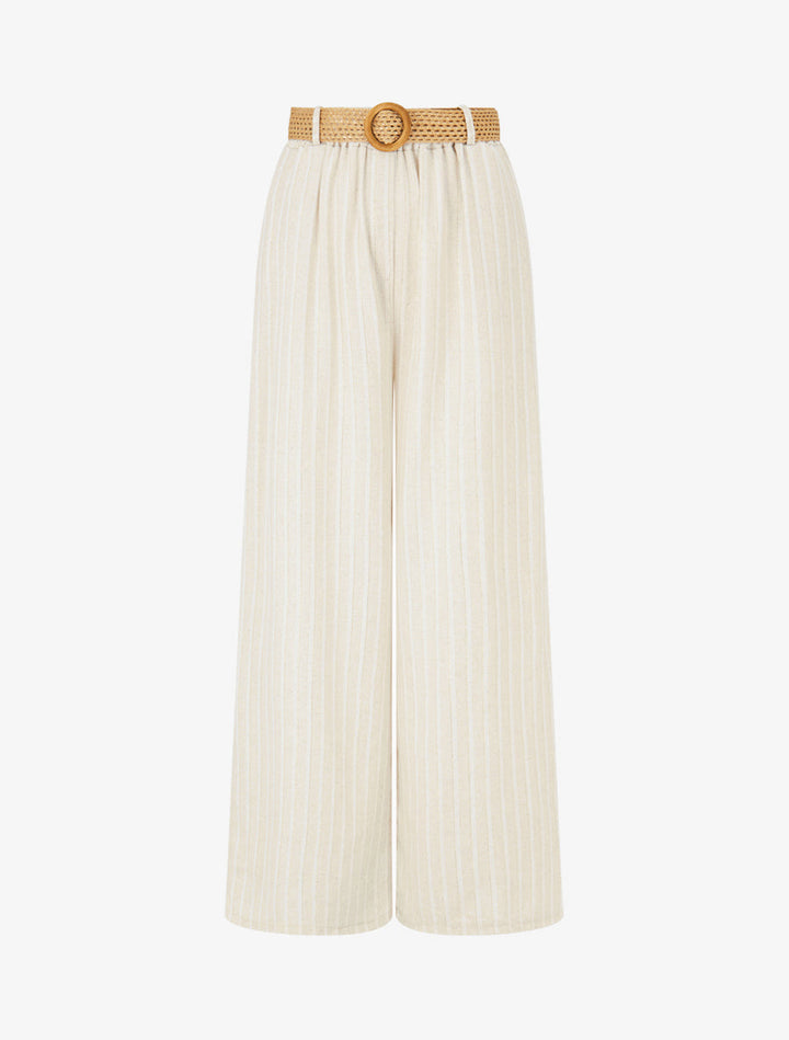 Pantalon élastiqué à rayures irisées - Beige/or