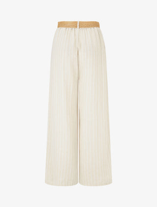 Pantalon élastiqué à rayures irisées - Beige/or