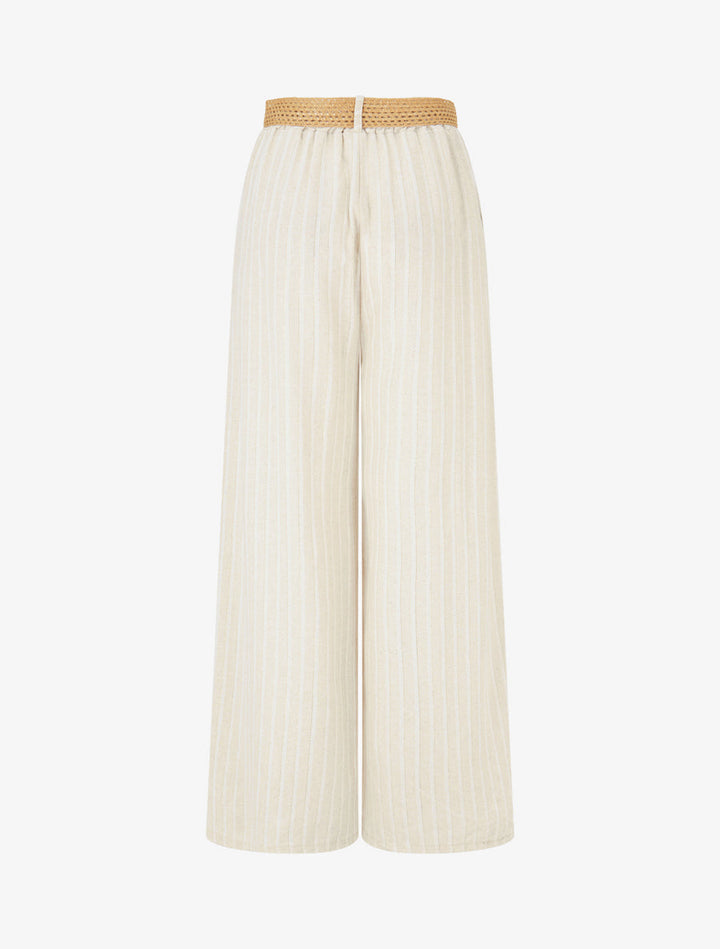 Pantalon élastiqué à rayures irisées - Beige/or