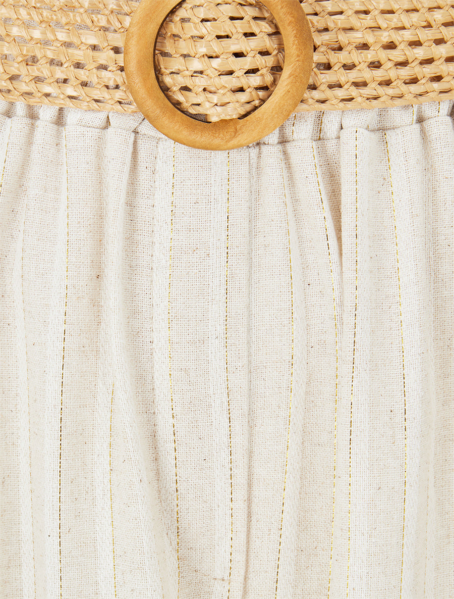 Pantalon élastiqué à rayures irisées - Beige/or