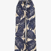 Pantalon imprimé feuillage à taille haute élastiquée - Marine